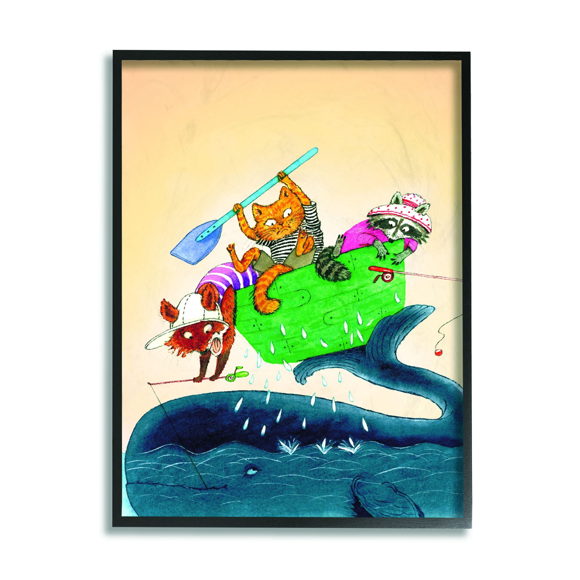 The Kids Room by Stupell Animal Sailors Cartoon Green Yellow Kids Nursery Painting Framed Wall Art by The Saturday Evening Post