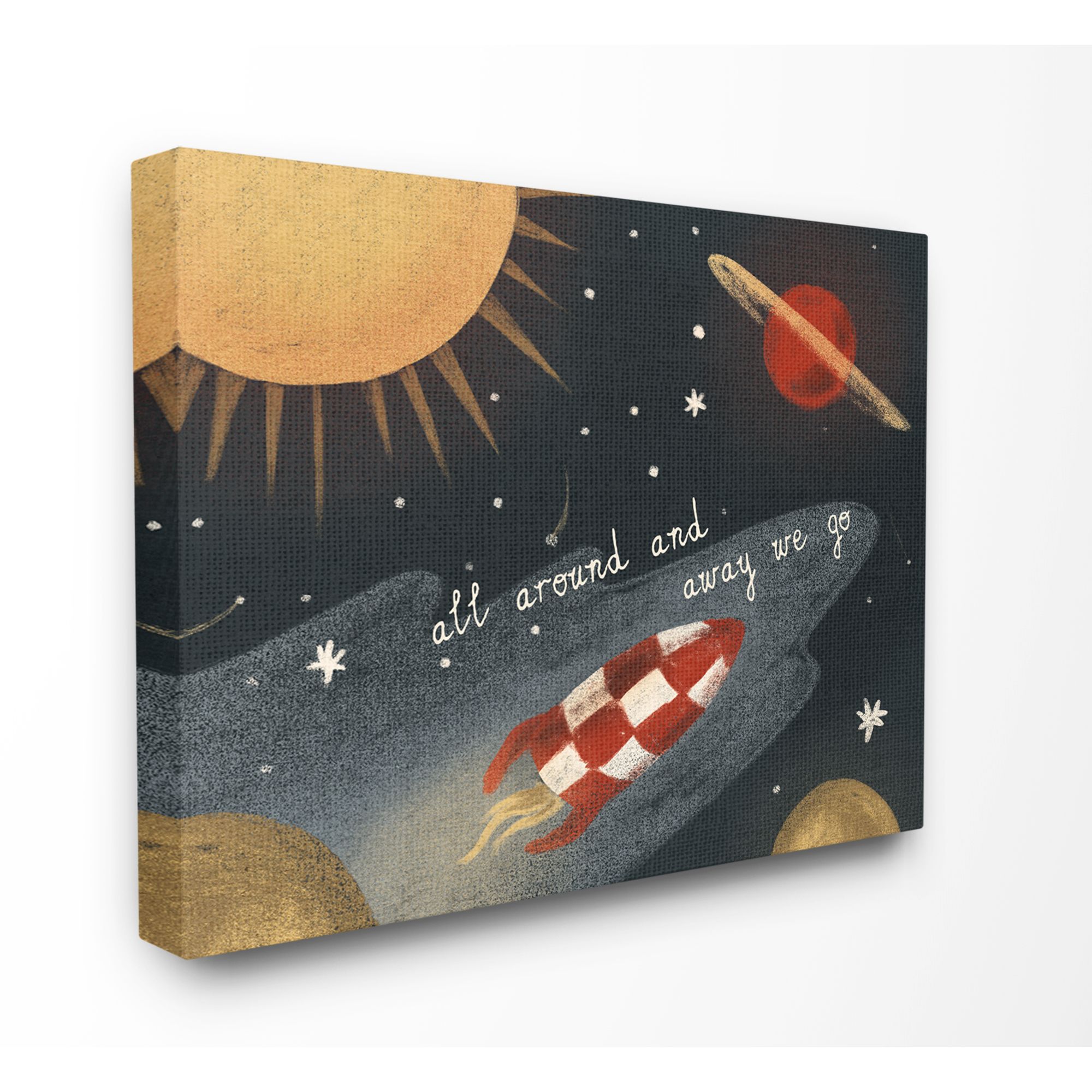 The Kids Room by Stupell Away We Go Space Adventure Kids Nursery Textured Drawing Design Canvas Wall Art by Daphne Polselli