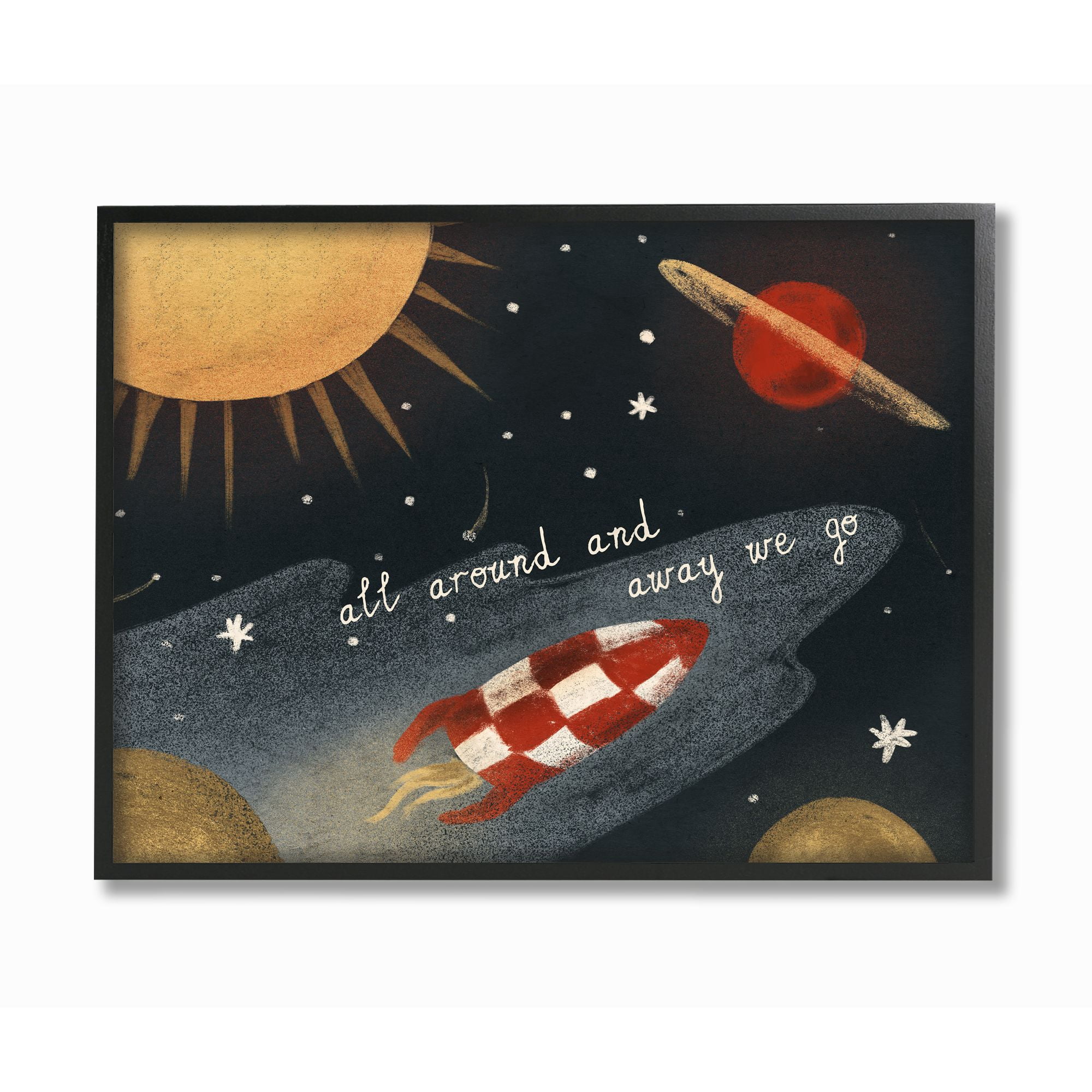 The Kids Room by Stupell Away We Go Space Adventure Kids Nursery Textured Drawing Design Framed Wall Art by Daphne Polselli