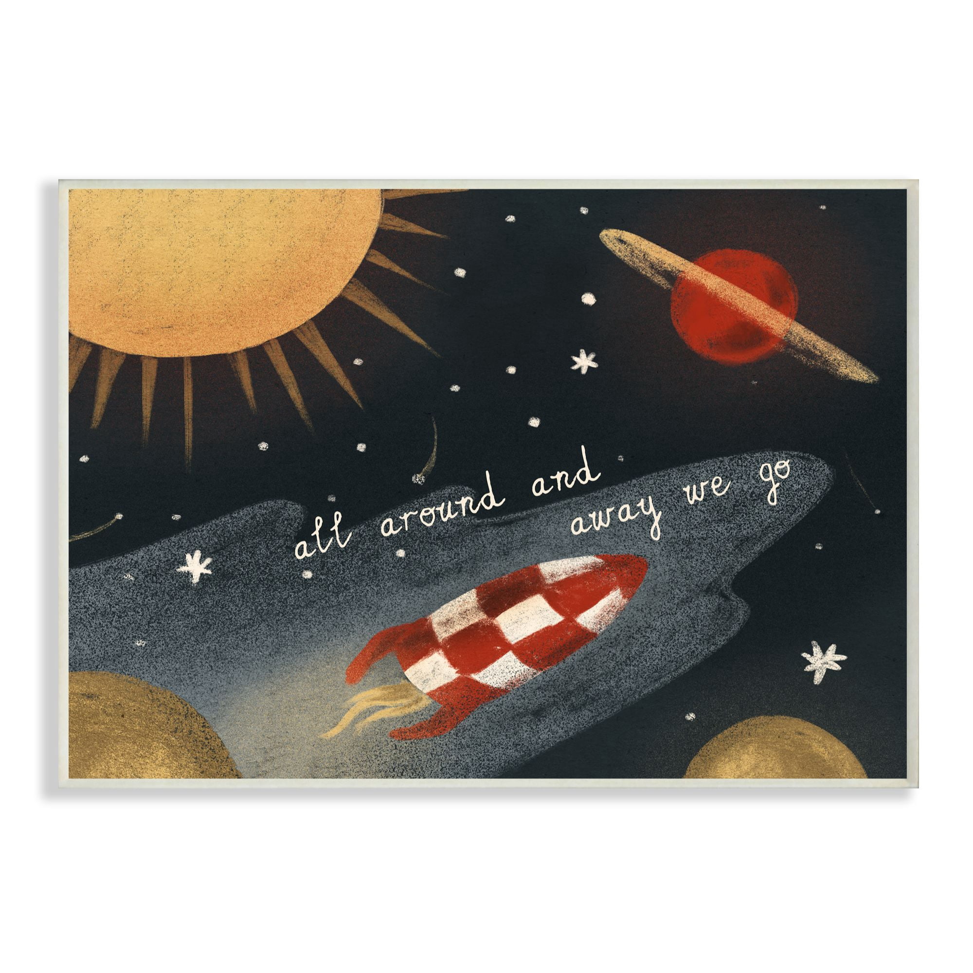 The Kids Room by Stupell Away We Go Space Adventure Kids Nursery Textured Drawing Design Wall Plaque by Daphne Polselli