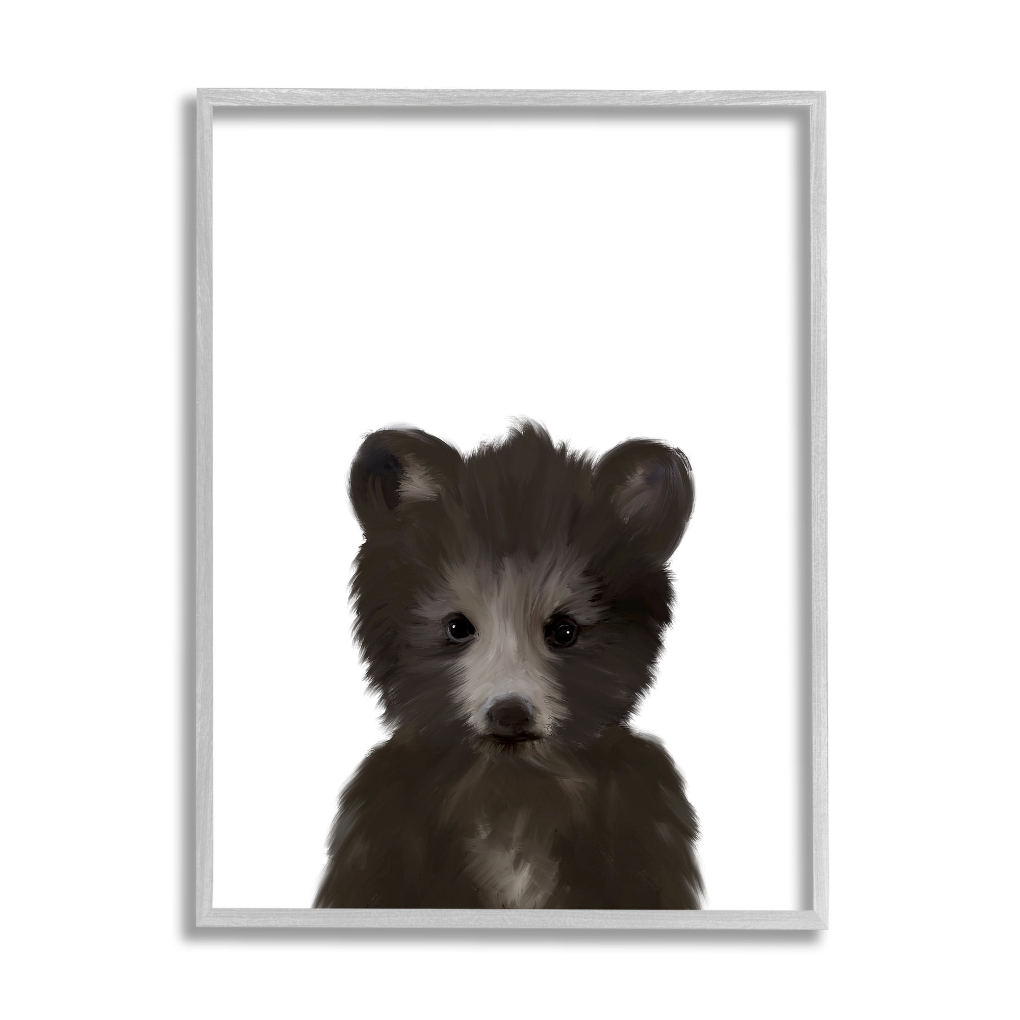 The Kids Room by Stupell Baby Black Bear Animal Kids Painting Gray Farmhouse Rustic Framed Giclee Texturized Art by Leah Straatsma