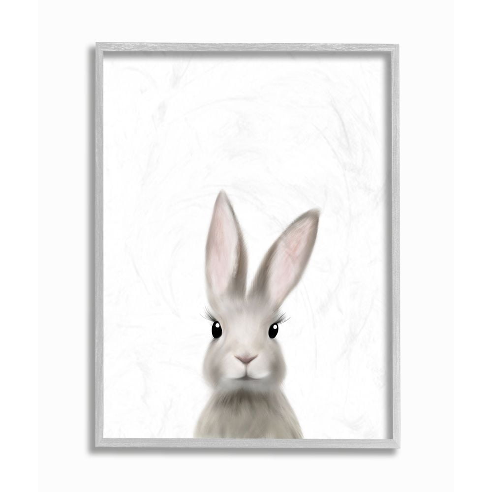 The Kids Room by Stupell Baby Bunny Animal Kids Painting Gray Farmhouse Rustic Framed Giclee Texturized Art by Leah Straatsma