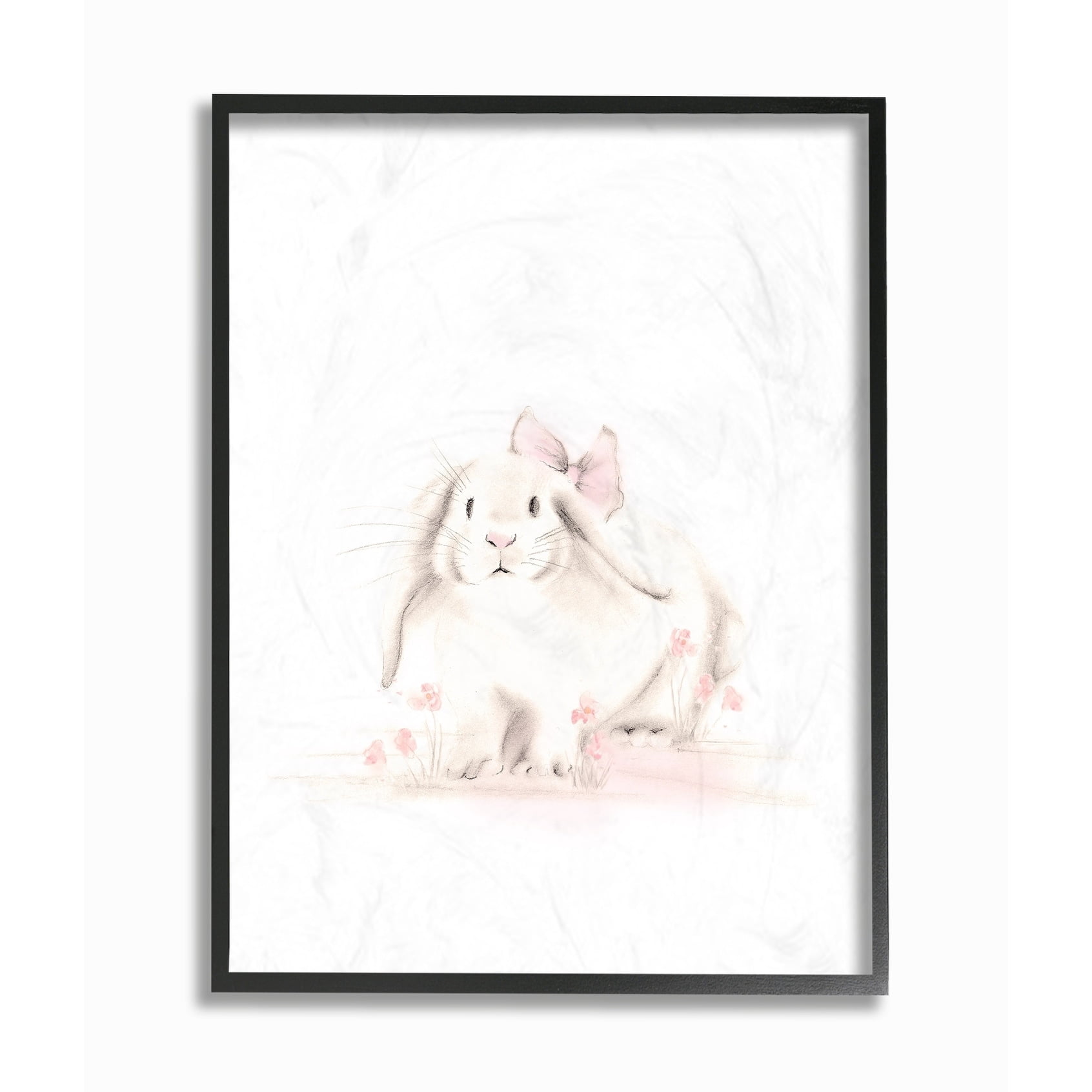 The Kids Room by Stupell Baby Bunny With Pink Bow Framed Giclee Texturized Art, 11 x 1.5 x 14