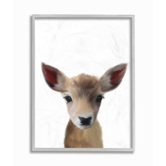 The Kids Room by Stupell Baby Deer Animal Kids Painting Gray Farmhouse Rustic Framed Giclee Texturized Art by Leah Straatsma