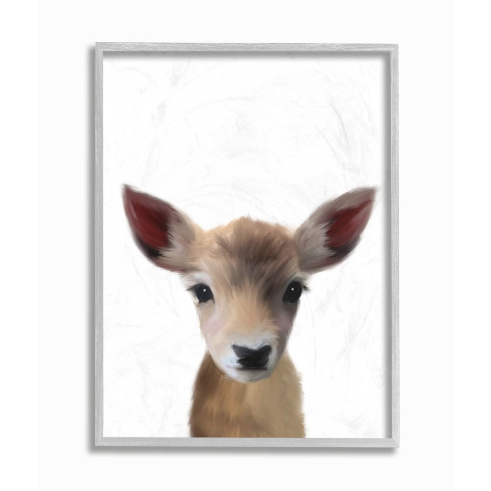 The Kids Room by Stupell Baby Deer Animal Kids Painting Gray Farmhouse Rustic Framed Giclee Texturized Art by Leah Straatsma