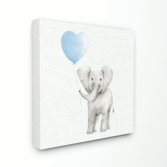 The Kids Room by Stupell Baby Elephant Blue Balloon Linen Look Canvas Wall Art by Studio Q