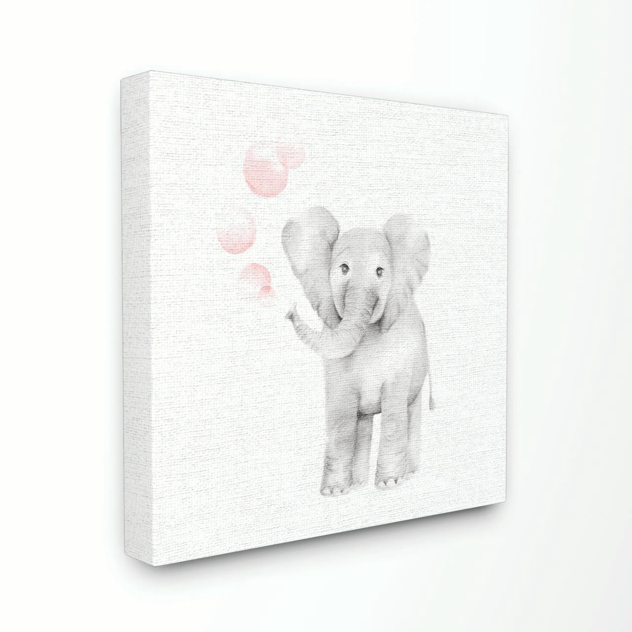 The Kids Room by Stupell Baby Elephant Pink Bubbles Linen Look Canvas Wall Art by Studio Q