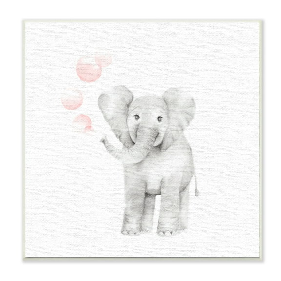 The Kids Room by Stupell Baby Elephant Pink Bubbles Linen Look Wall Plaque Art