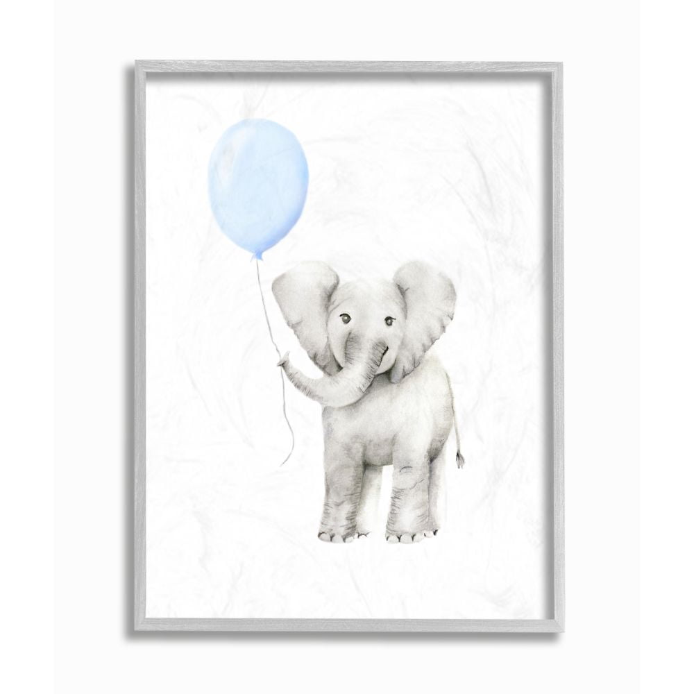 The Kids Room by Stupell Baby Elephant with Blue Balloon Watercolor Framed Wall Art by Studio Q