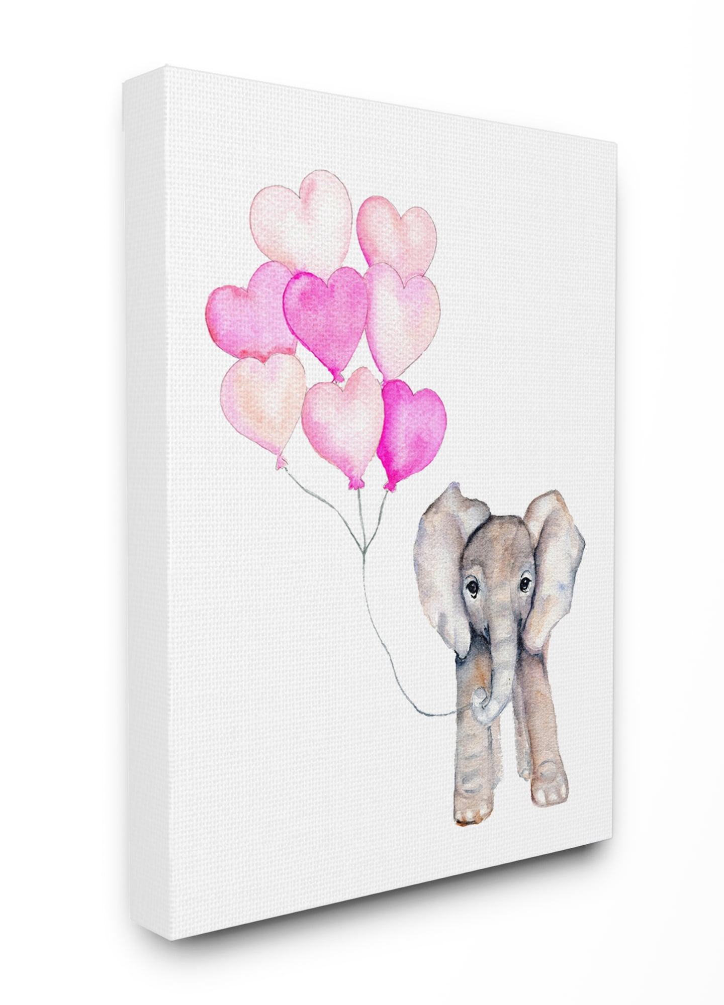 The Kids Room by Stupell Baby Elephant with Pink Heart Balloons Canvas Wall Art by Daphne Polselli