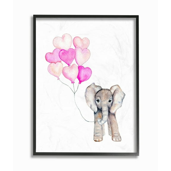 The Kids Room by Stupell Baby Elephant with Pink Heart Balloons Framed Giclee Texturized Art, 11 x 1.5 x 14
