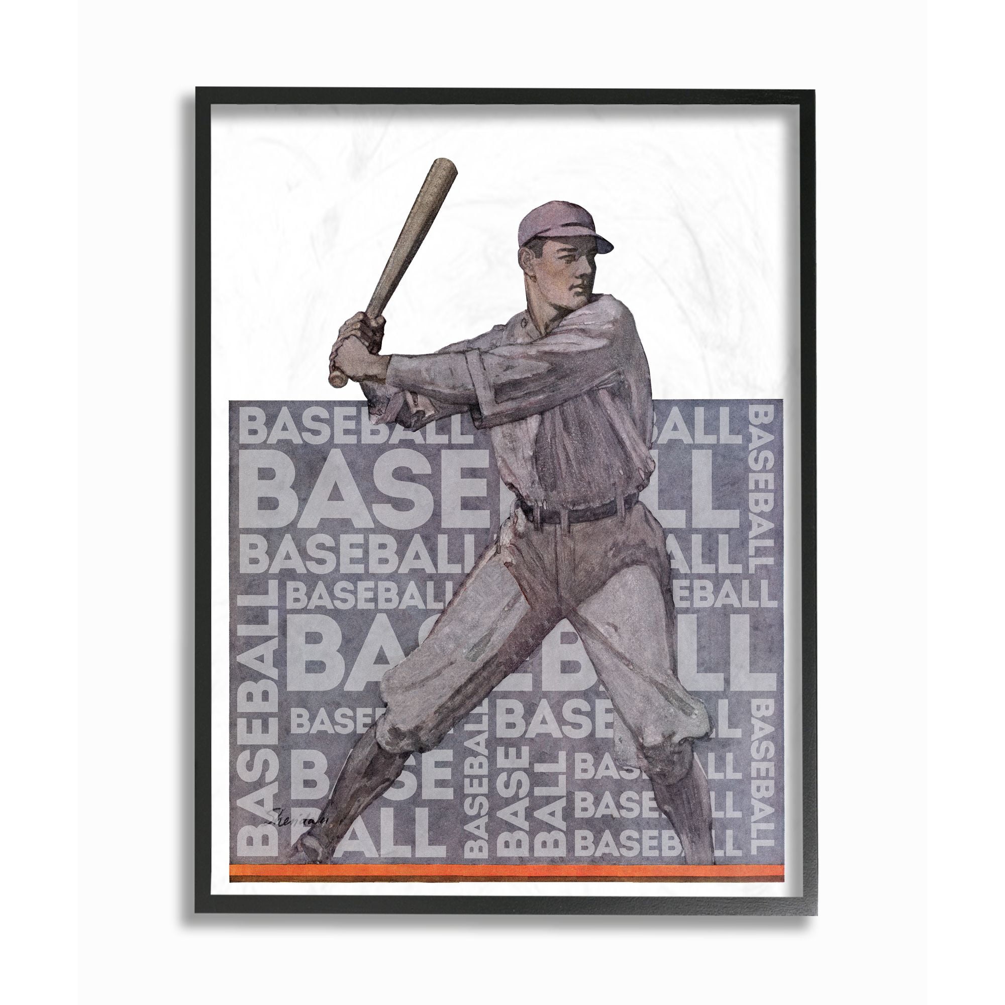The Kids Room by Stupell Baseball Player Sports Word Design Framed Wall Art by The Saturday Evening Post