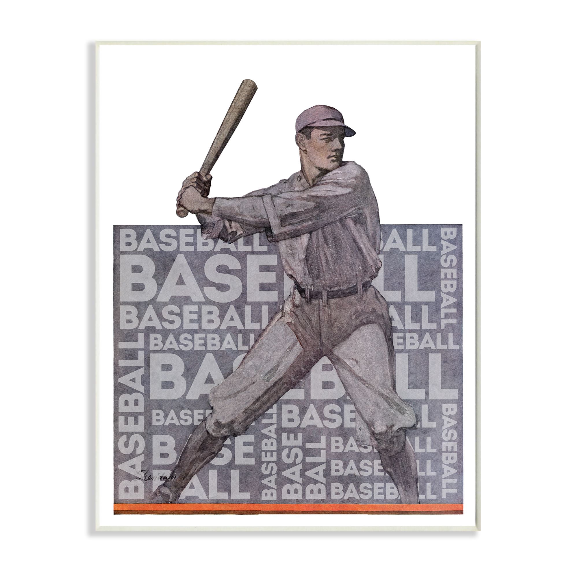 The Kids Room by Stupell Baseball Player Sports Word Design Wall Plaque by The Saturday Evening Post