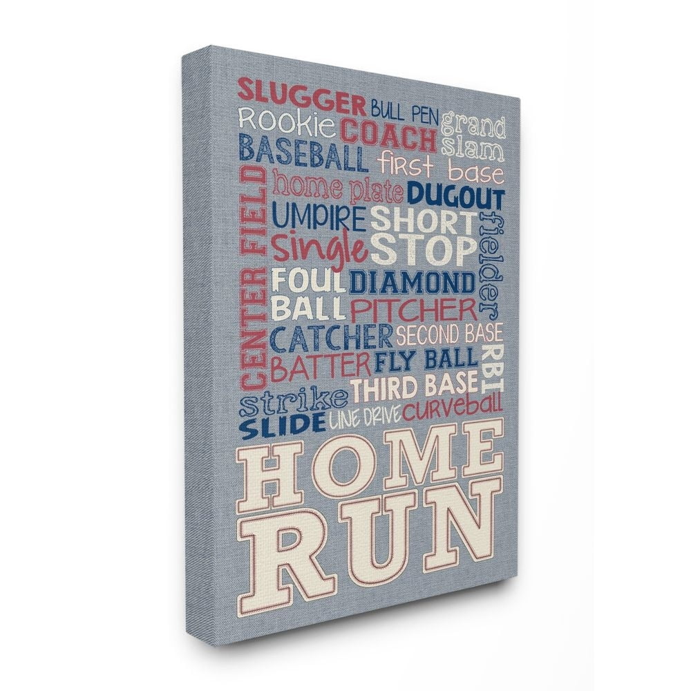The Kids Room by Stupell Baseball Typog Denim Feel Canvas Wall Art by Erica Billups