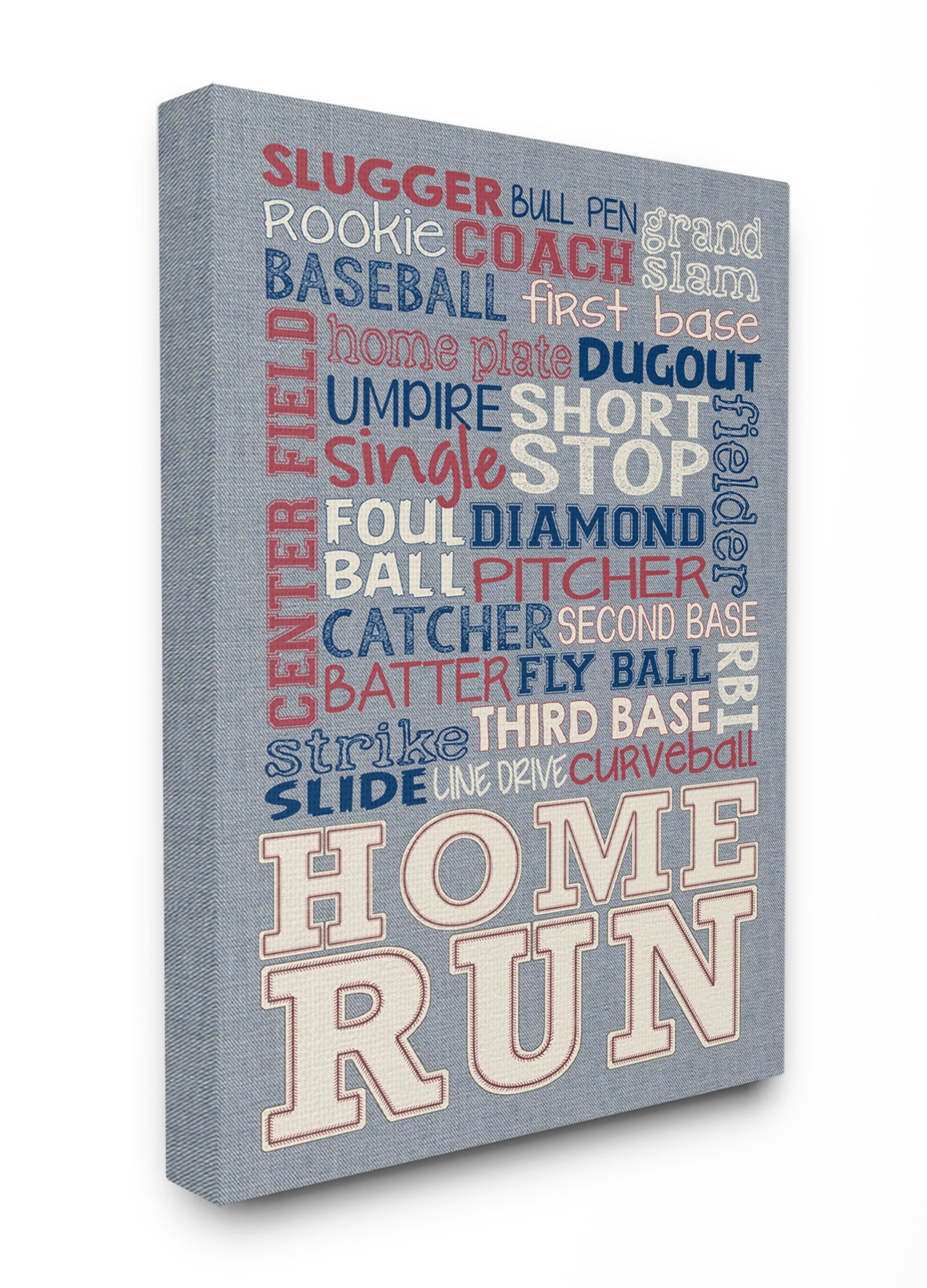 The Kids Room by Stupell Baseball Typog Denim Feel Canvas Wall Art by Erica Billups