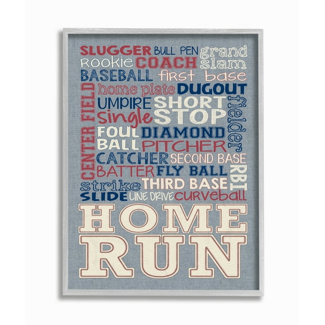 The Kids Room by Stupell Baseball Typog Denim Feel Framed Wall Art by Erica Billups