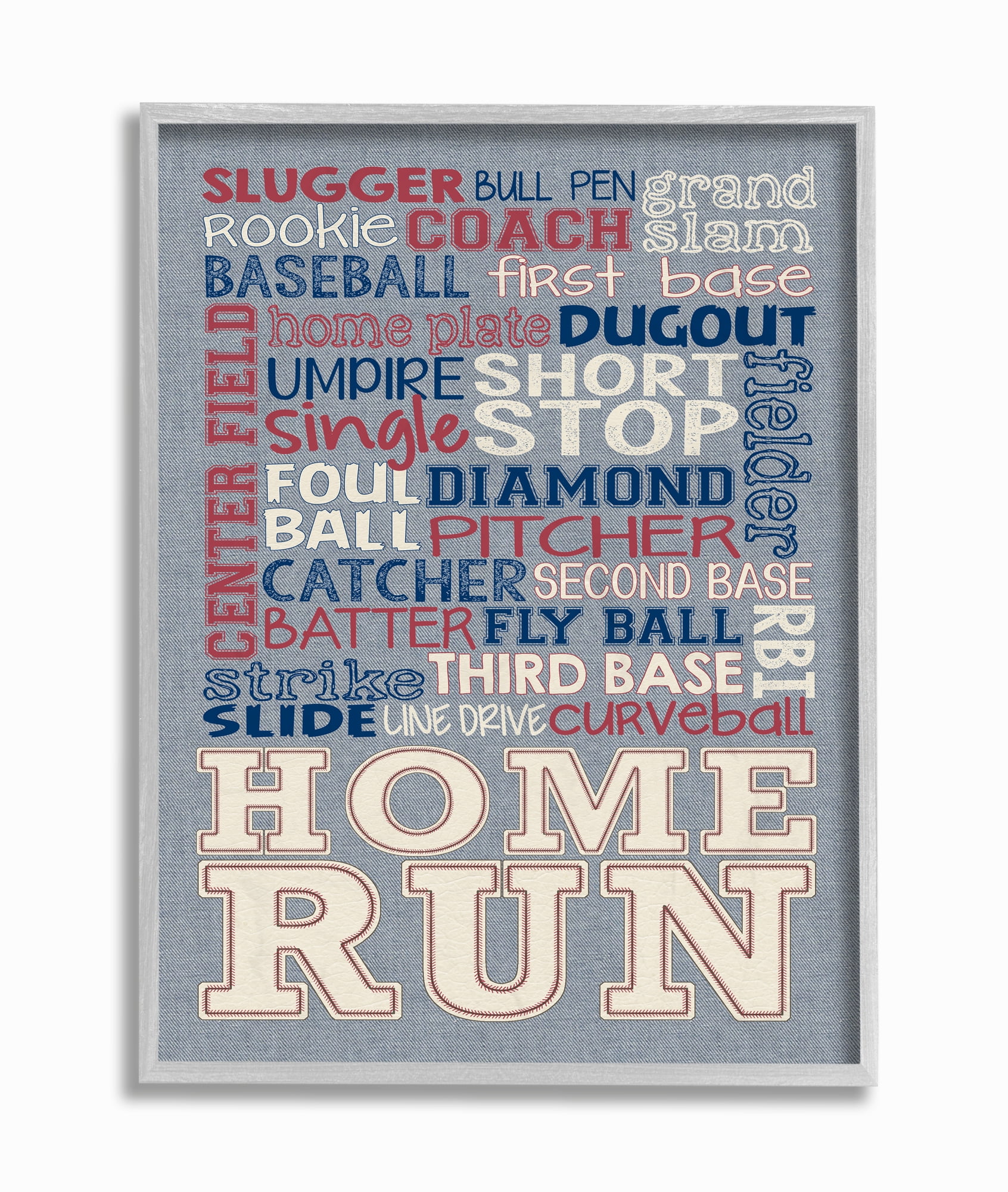 The Kids Room by Stupell Baseball Typog Denim Feel Framed Wall Art by Erica Billups