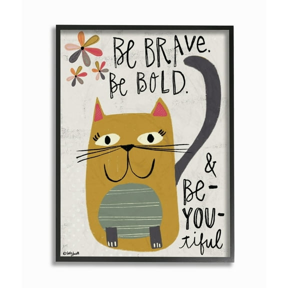 The Kids Room by Stupell Be Brave Be Bold Be You Be Beautiful Kitty Oversized Framed Giclee Texturized Art, 16 x 1.5 x 20