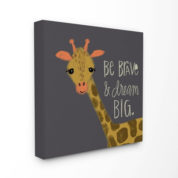 The Kids Room by Stupell Be Brave Dream Big Giraffe Stretched Canvas Wall Art, 24 x 1.5 x 24