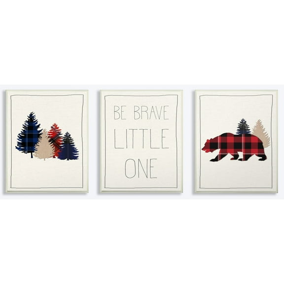 The Kids Room by Stupell Be Brave Little One Plaid Trees And Bear 3pc Wall Plaque Art Set, 3pc, each 10 x 0.5 x 15