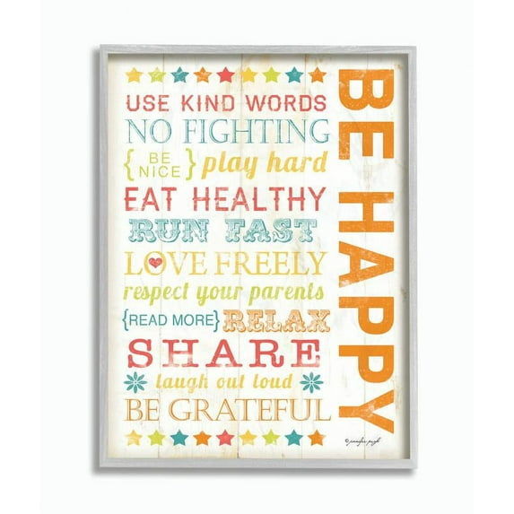 The Kids Room by Stupell Be Happy Typography Framed Wall Art by Jennifer Pugh