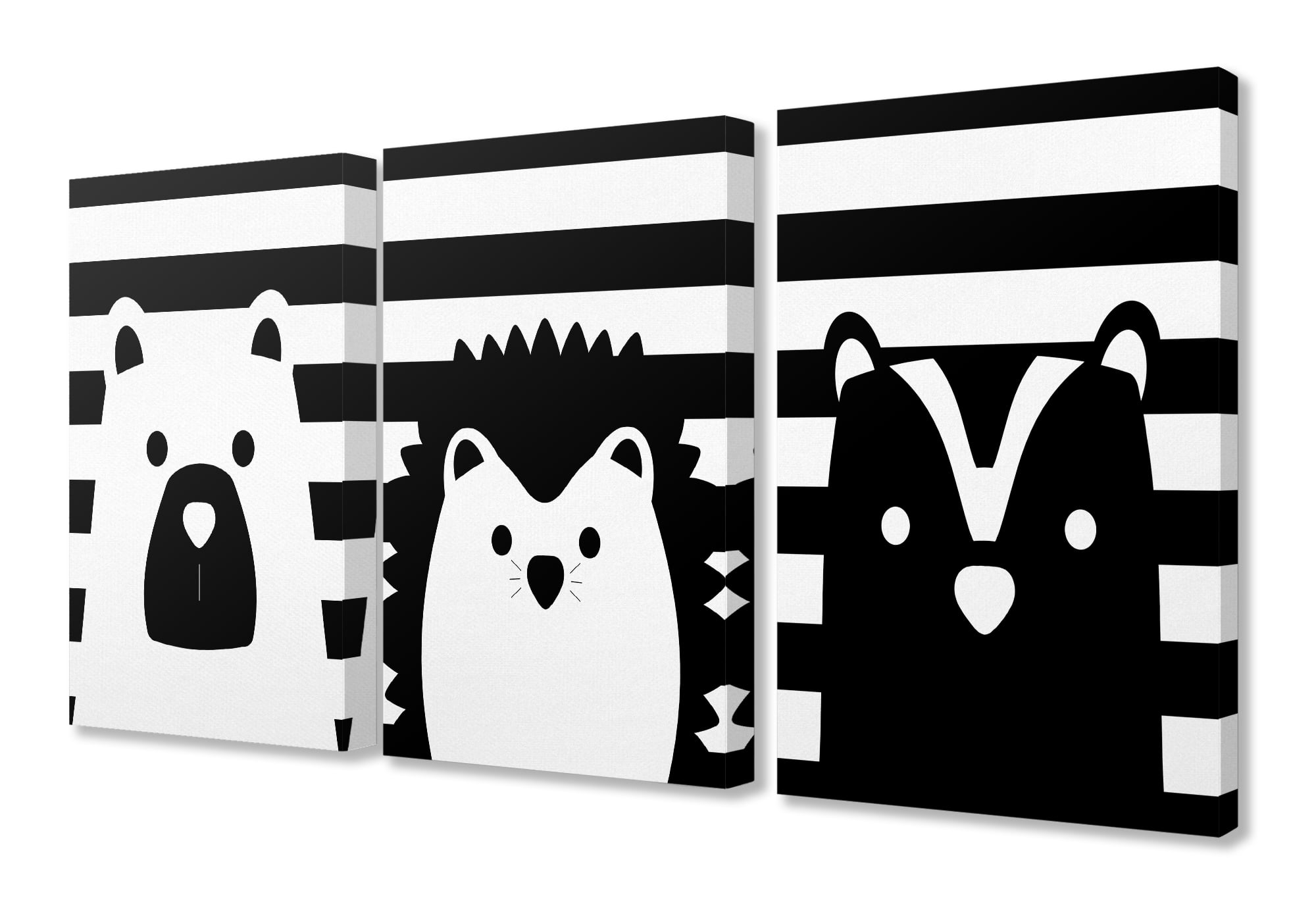 The Kids Room by Stupell Be Wild Stripes Black And White Animals 3pc Stretched Canvas Art Set, 16 x 1.5 x 20