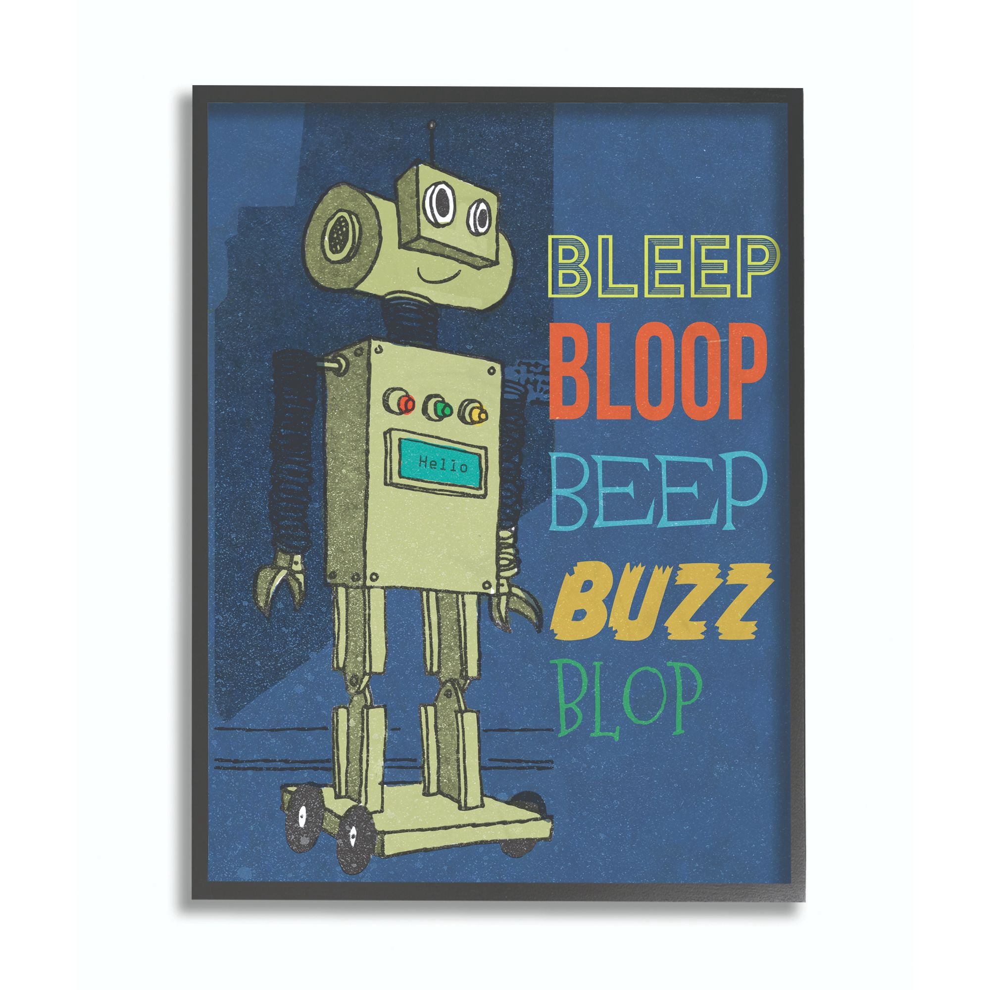 The Kids Room by Stupell Beep Bloop Cartoon Robot Kids Nursery Design Framed Wall Art by The Saturday Evening Post