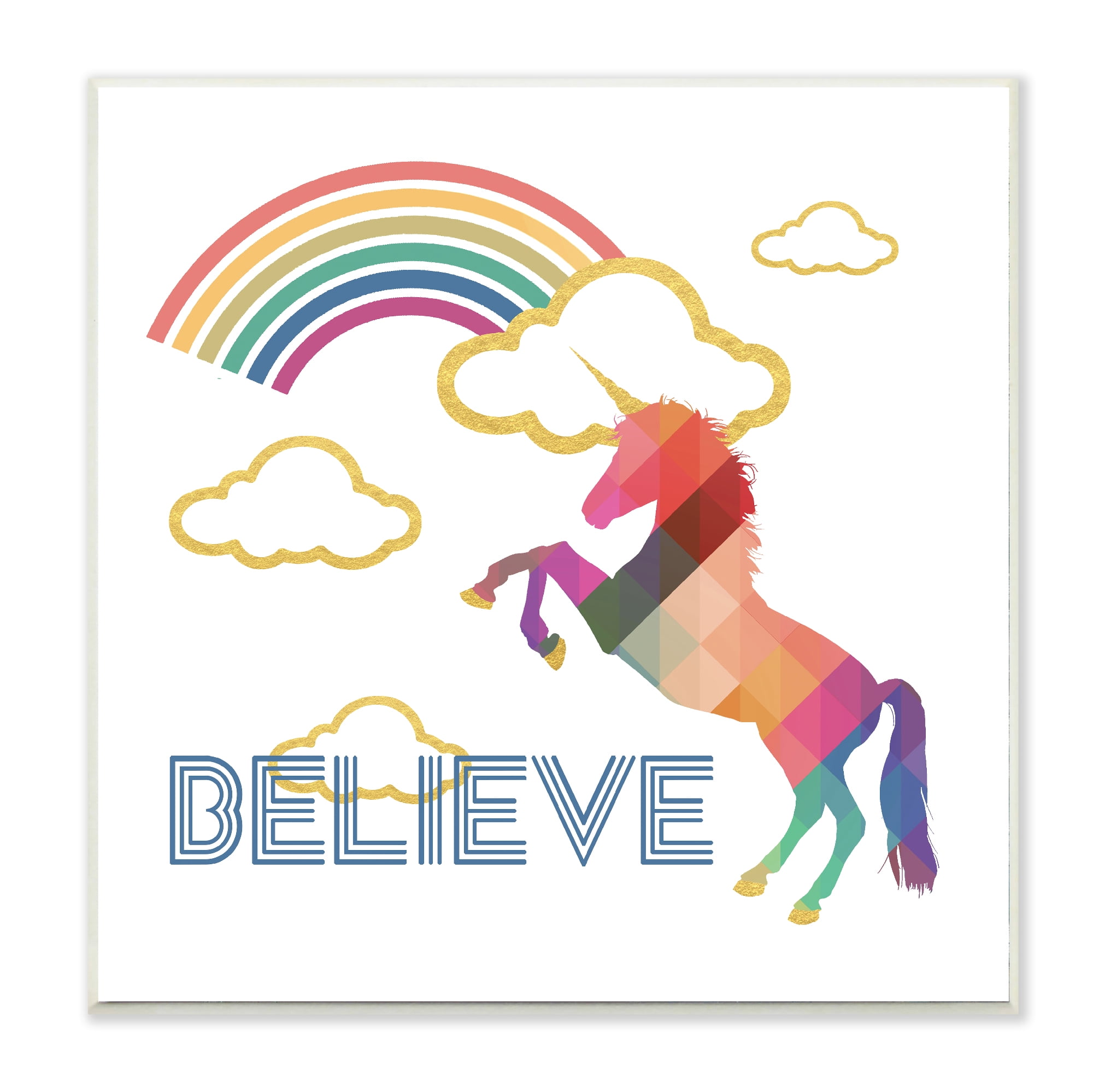 The Kids Room by Stupell Believe Rainbow Golden Unicorn Wall Plaque Art, 12 x 0.5 x 12