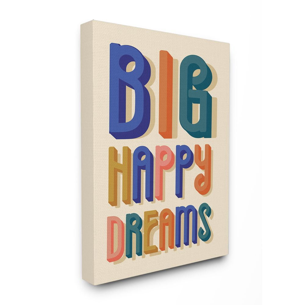 The Kids Room by Stupell Big Happy Dreams Bright Blue Teal Orange Pink and Yellow Block Lettered Typography Super Canvas Wall Art