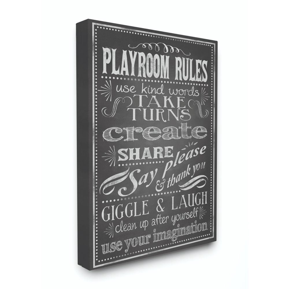The Kids Room by Stupell Black And White Playroom Rules Use Kind Words Canvas Wall Art by Reesa Qualia