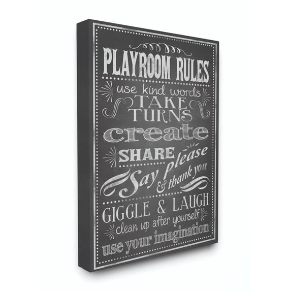 The Kids Room by Stupell Black And White Playroom Rules Use Kind Words Canvas Wall Art by Reesa Qualia