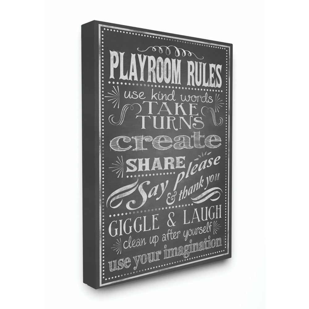 The Kids Room by Stupell Black And White Playroom Rules Use Kind Words Canvas Wall Art by Reesa Qualia