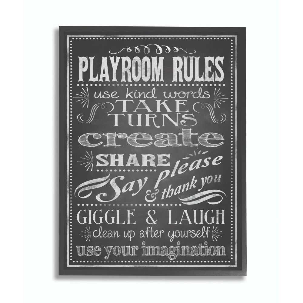 The Kids Room by Stupell Black And White Playroom Rules Use Kind Words Framed Wall Art by Reesa Qualia