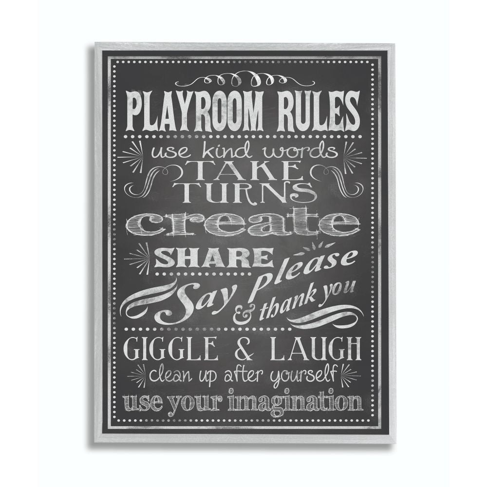 The Kids Room by Stupell Black And White Playroom Rules Use Kind Words Framed Wall Art by Reesa Qualia