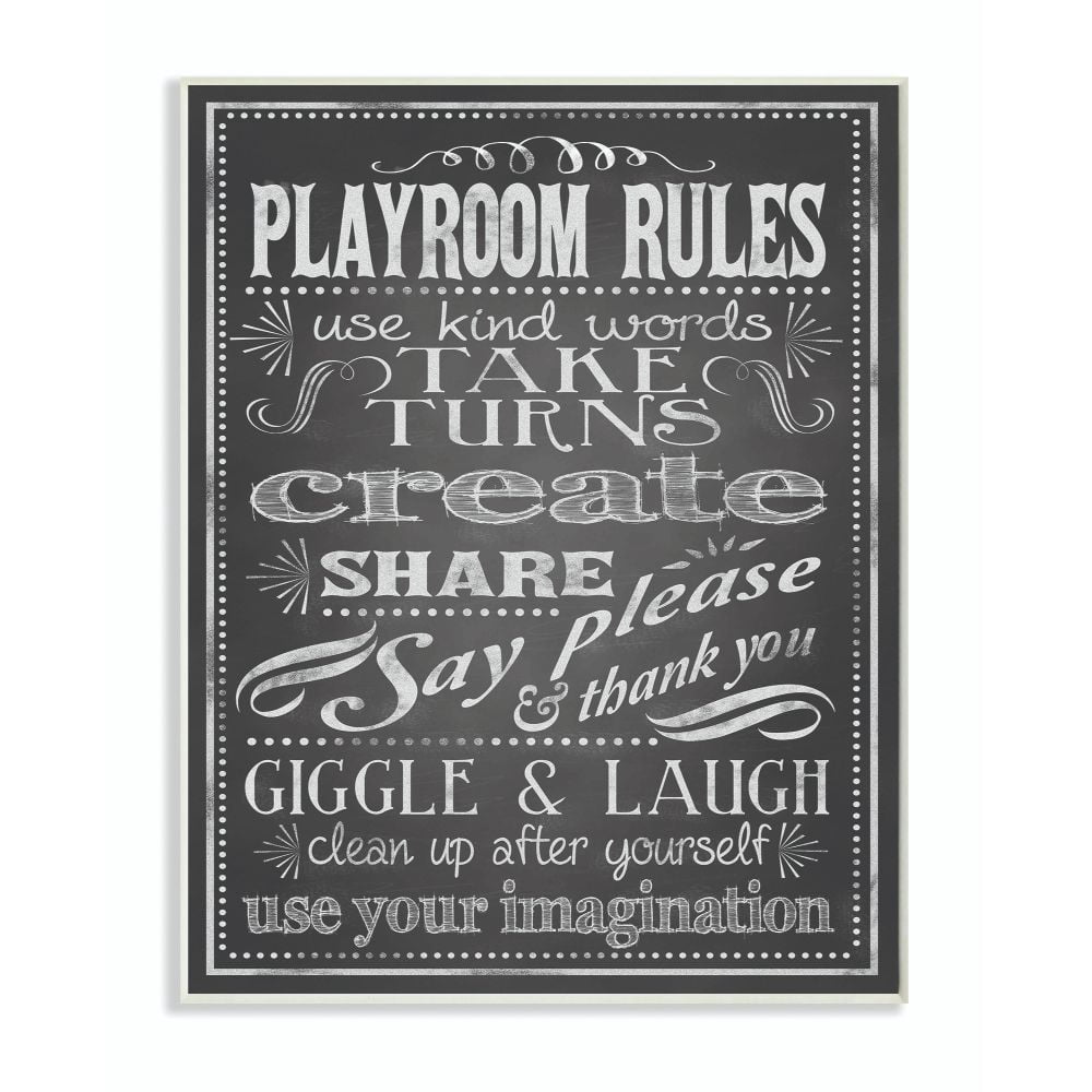 Stupell Industries The Kids Room Black and White Chalkboard-look Playroom Rules Wall Plaque