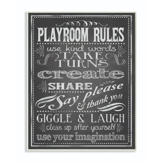 The Kids Room by Stupell Black And White Playroom Rules Use Kind Words Wall Plaqueby Reesa Qualia
