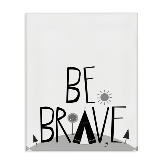 Stupell Industries Eclectic Black and White Be Brave Tee Pee Typography Canvas Art, 36 x 48, by Karen Zukowski (Finny And Zook)