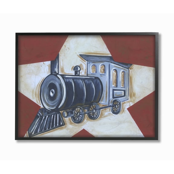 The Kids Room by Stupell Blue Train on White Star and Red Background Framed Wall Art by Reesa Qualia