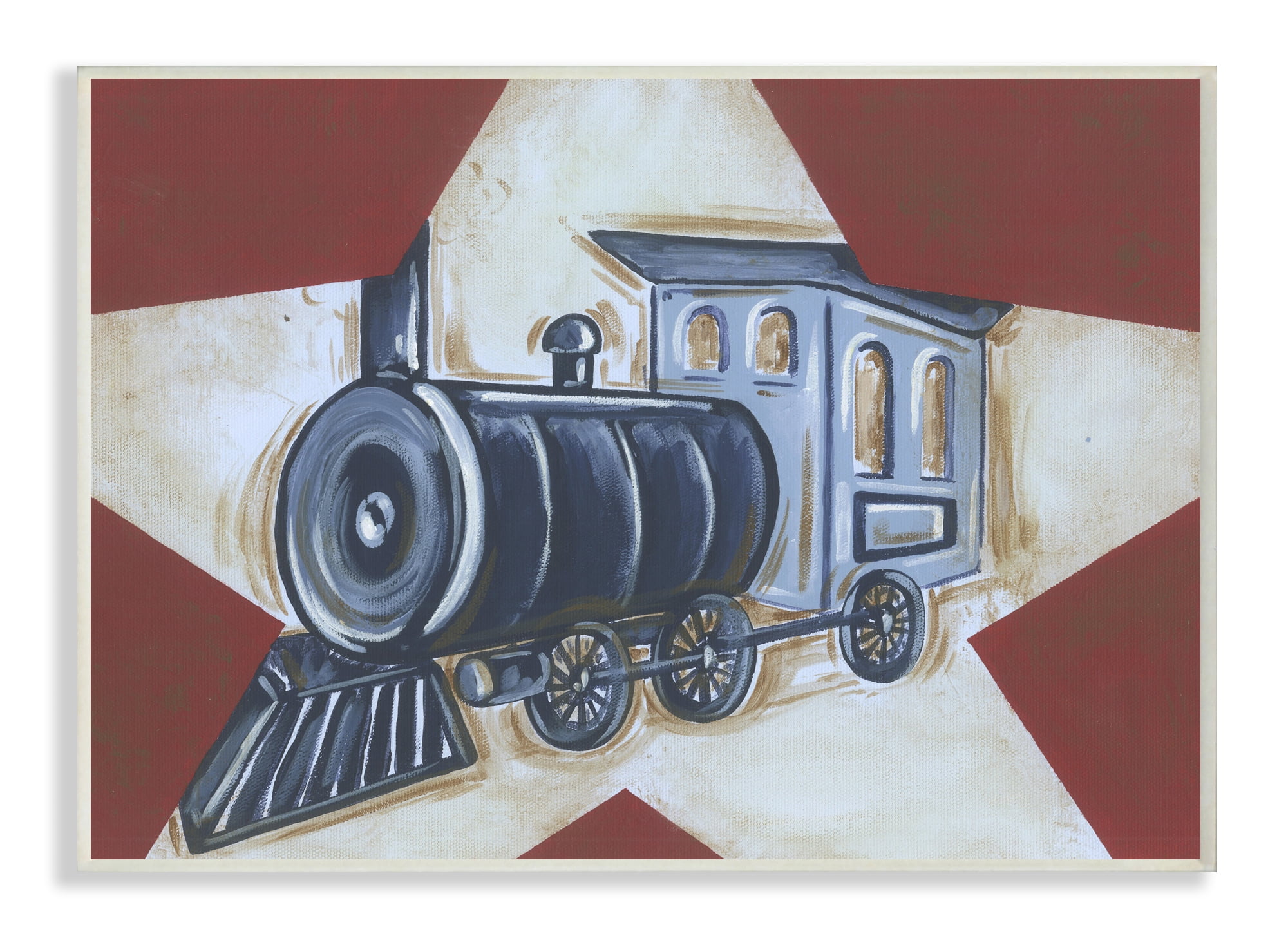 The Kids Room by Stupell Blue Train on White Star and Red Background Wall Plaqueby Reesa Qualia