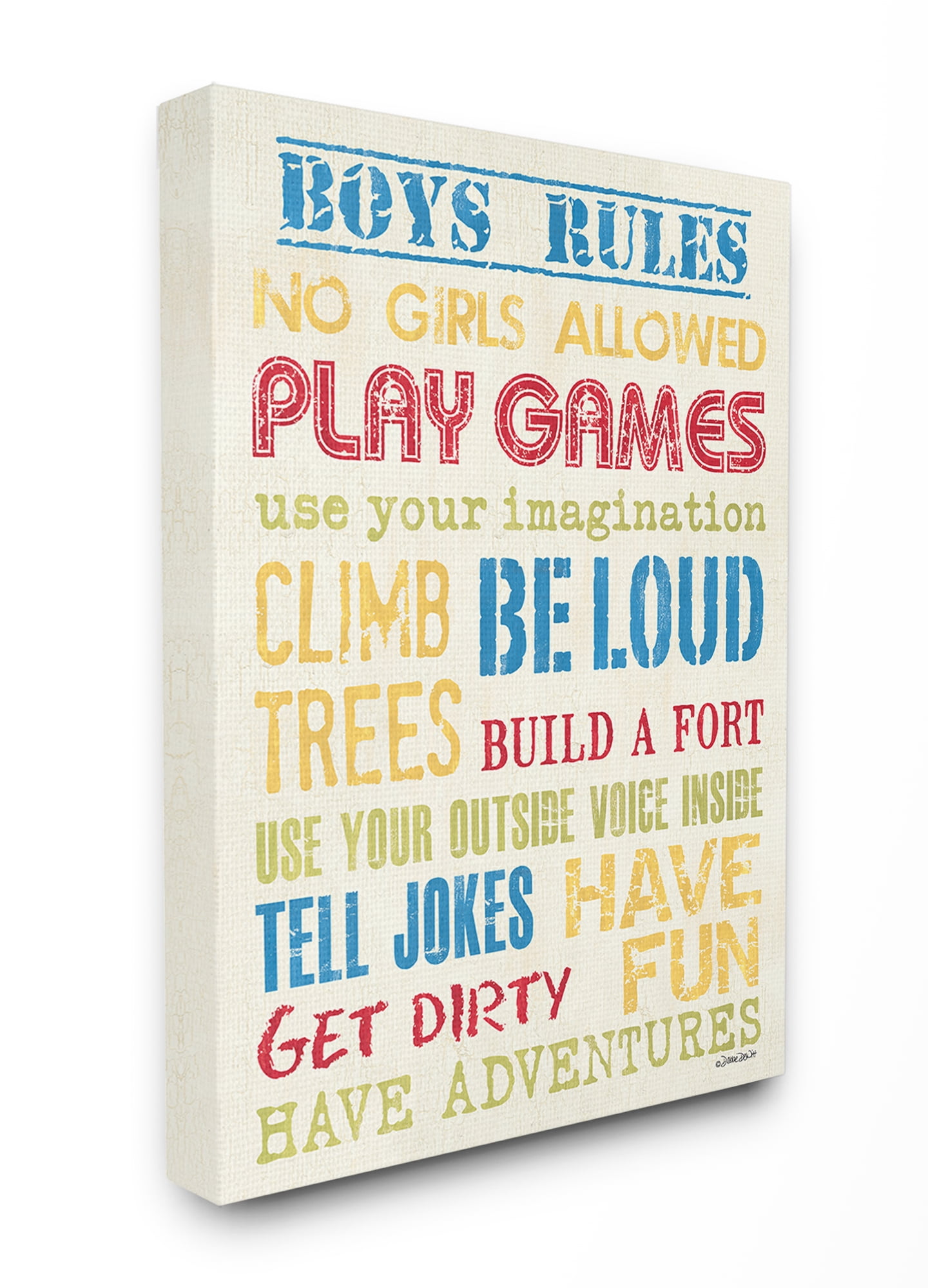 The Kids Room by Stupell Blue Yellow Red and Green Boys Rules Oversized Stretched Canvas Wall Art, 24 x 1.5 x 30