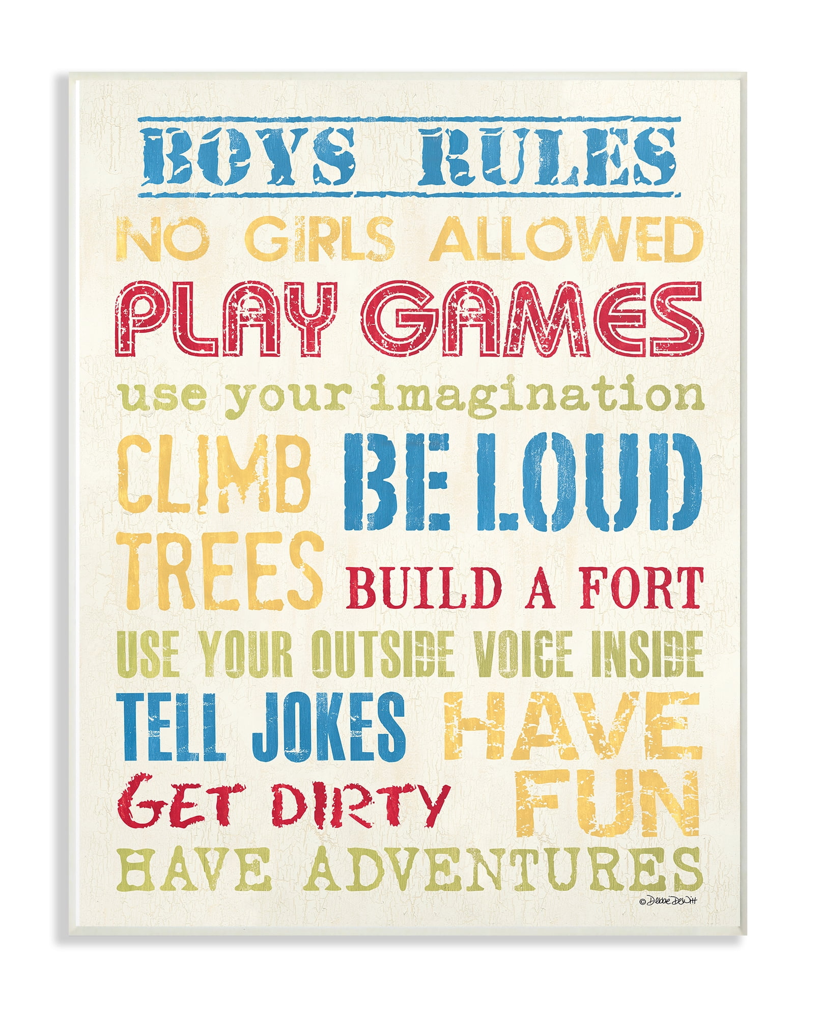 The Kids Room by Stupell Blue Yellow Red and Green Boys Rules Wall Plaque Art, 10 x 0.5 x 15