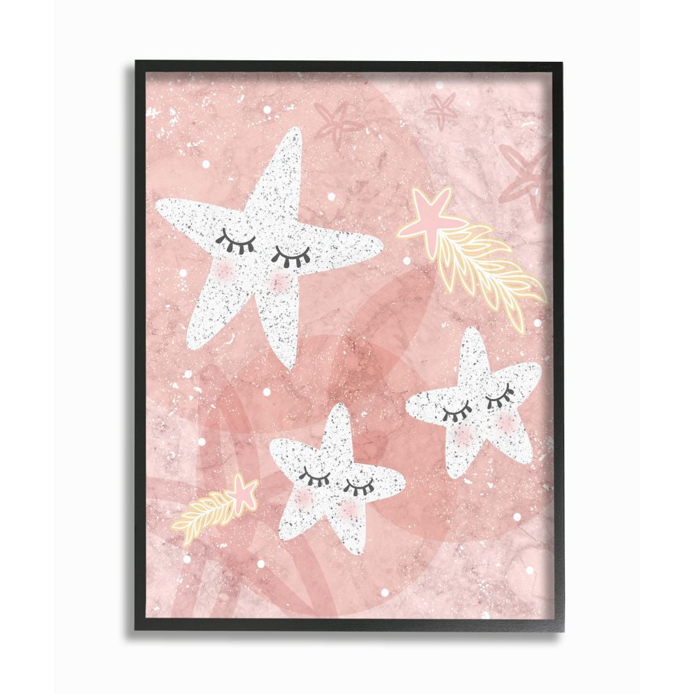 The Kids Room by Stupell Blush Pink Speckled Polka Dot Stars With Eyelashes Framed Giclee Texturized Art