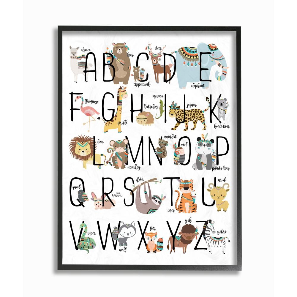 Boho Animal ABCs Black Framed Canvas Wall Art, 24x30