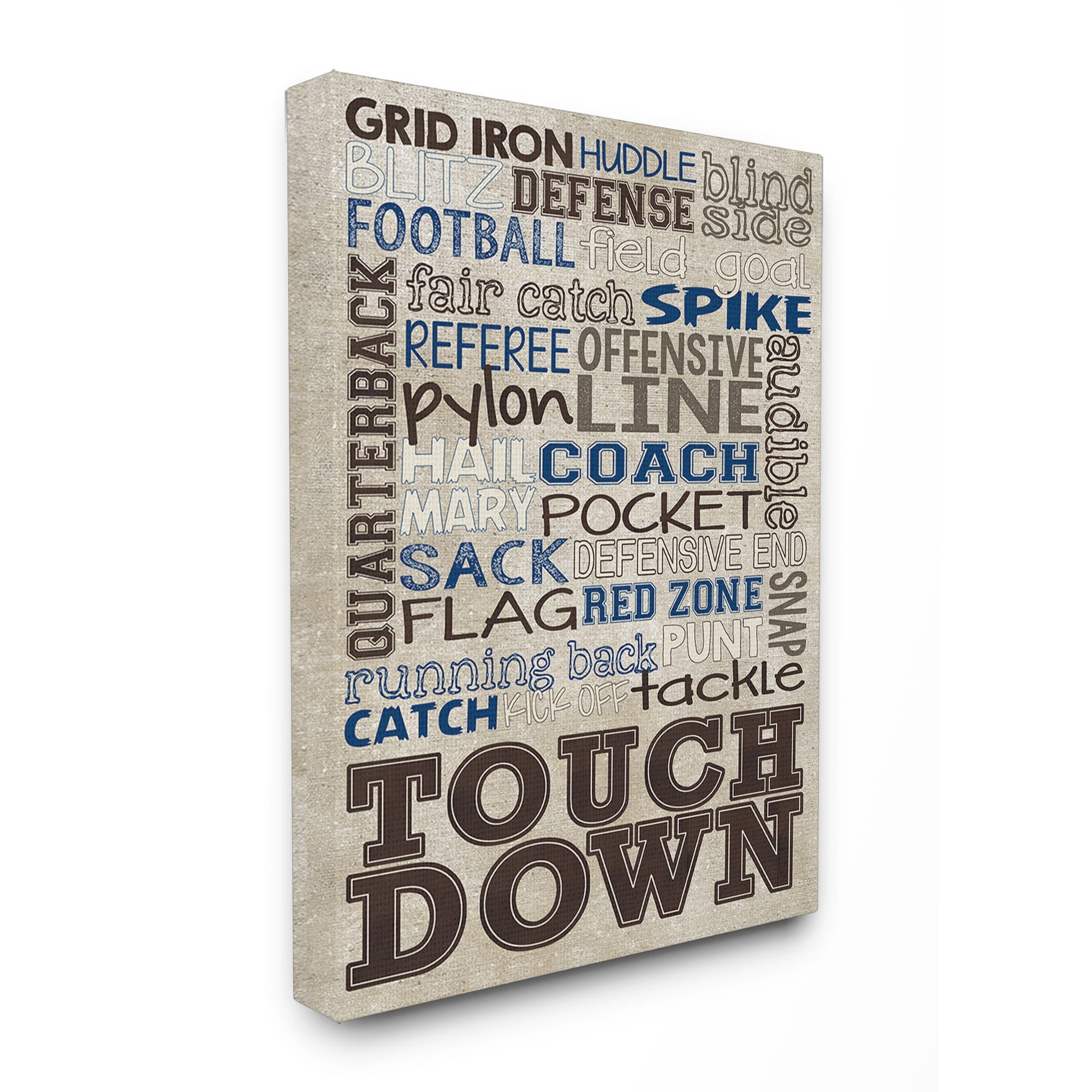The Kids Room by Stupell Brown and Navy Football Typog Canvas Wall Art by Erica Billups