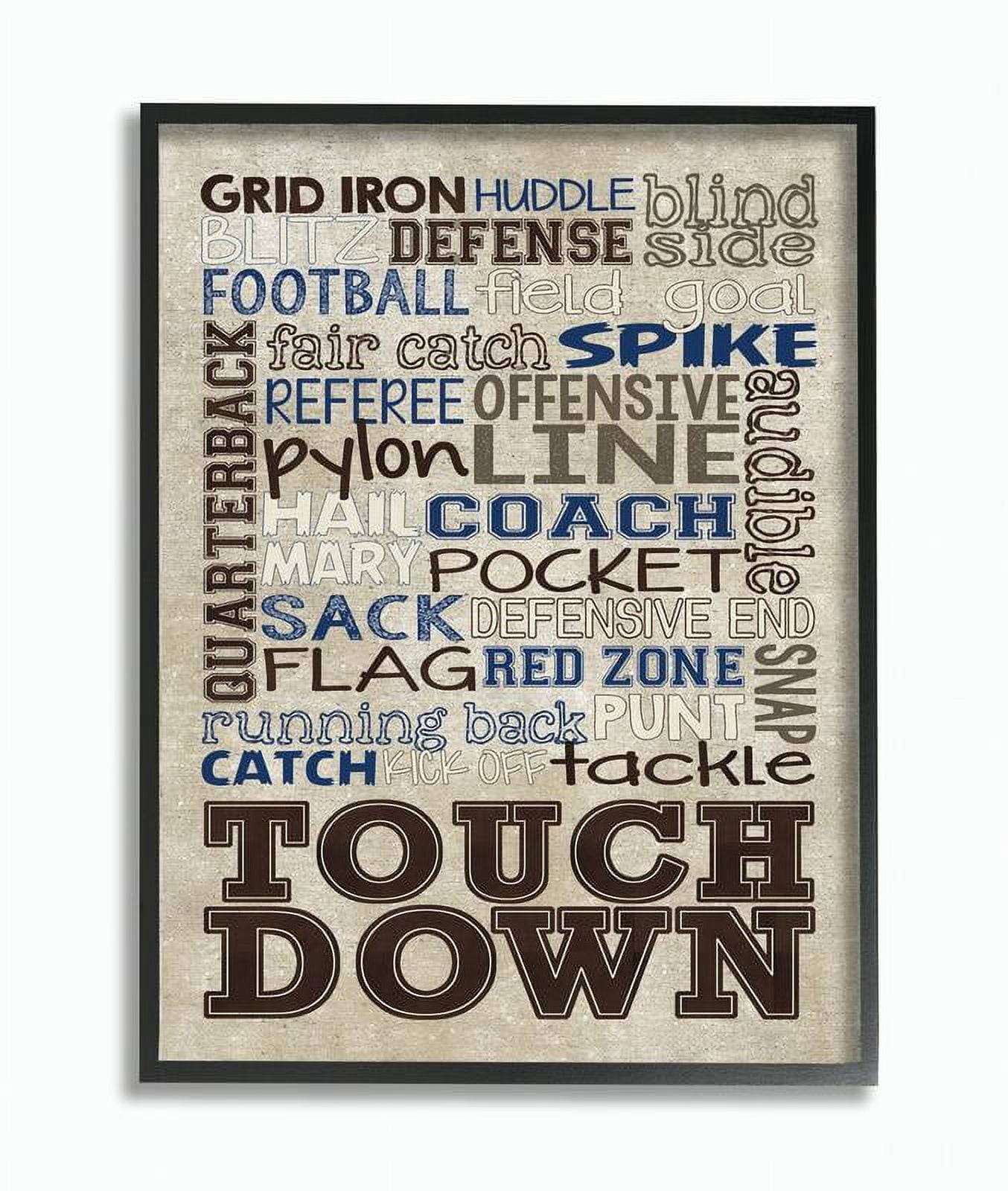The Kids Room by Stupell Brown and Navy Football Typog Framed Wall Art by Erica Billups