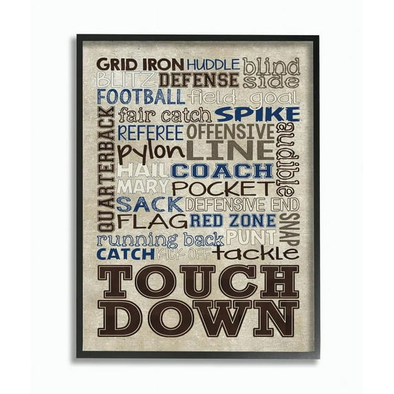 The Kids Room by Stupell Brown and Navy Football Typog Framed Wall Art by Erica Billups
