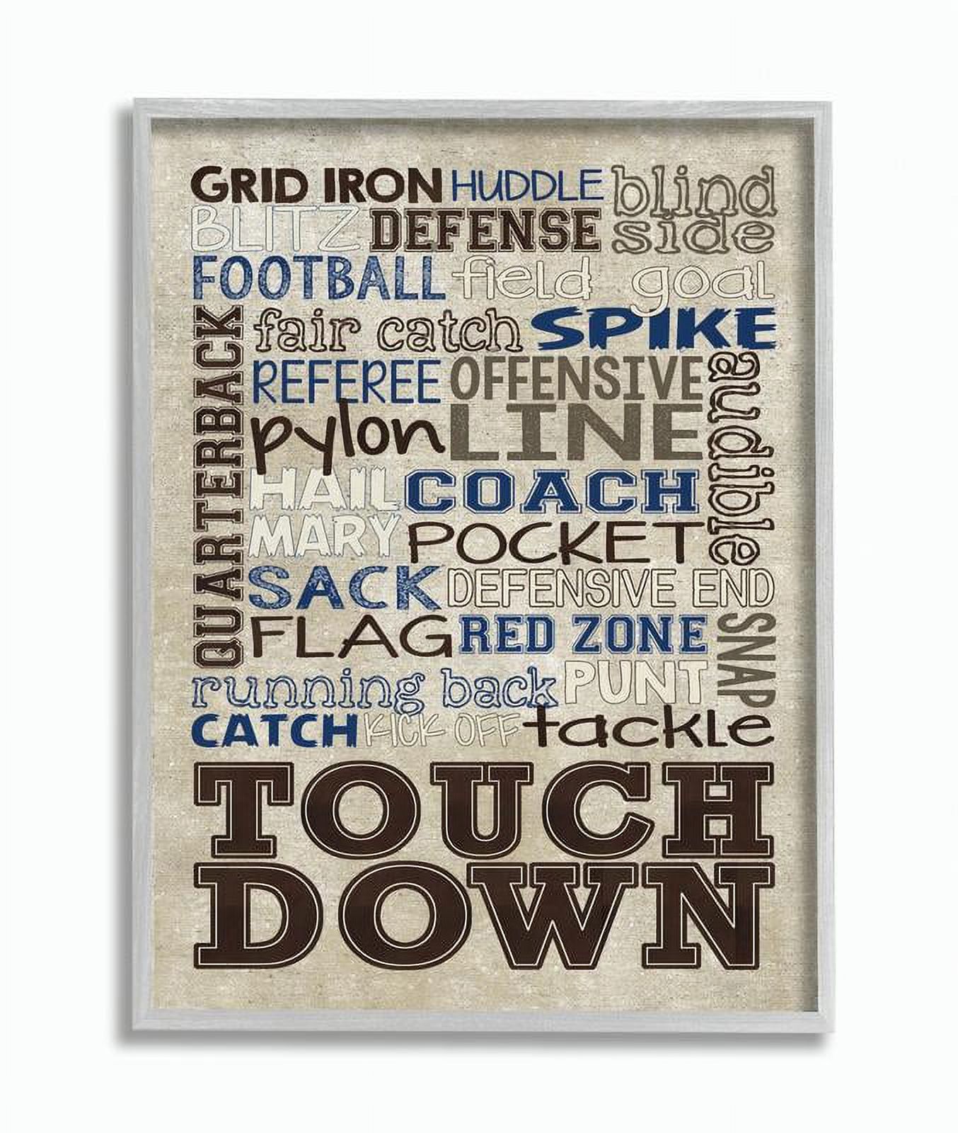 The Kids Room by Stupell Brown and Navy Football Typog Framed Wall Art by Erica Billups