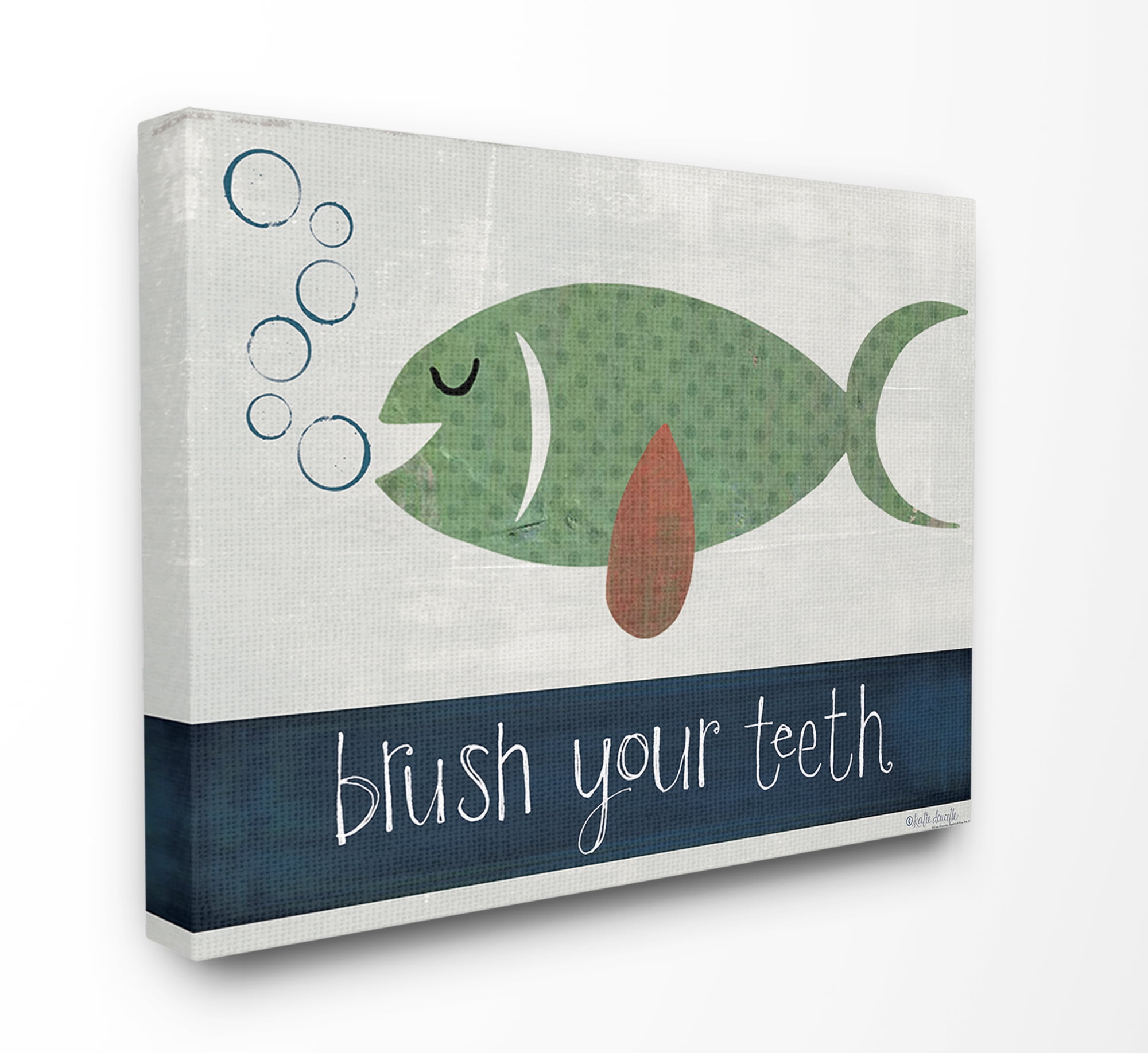 The Kids Room by Stupell Brush Your Teeth Fish Oversized Stretched Canvas Wall Art, 24 x 1.5 x 30
