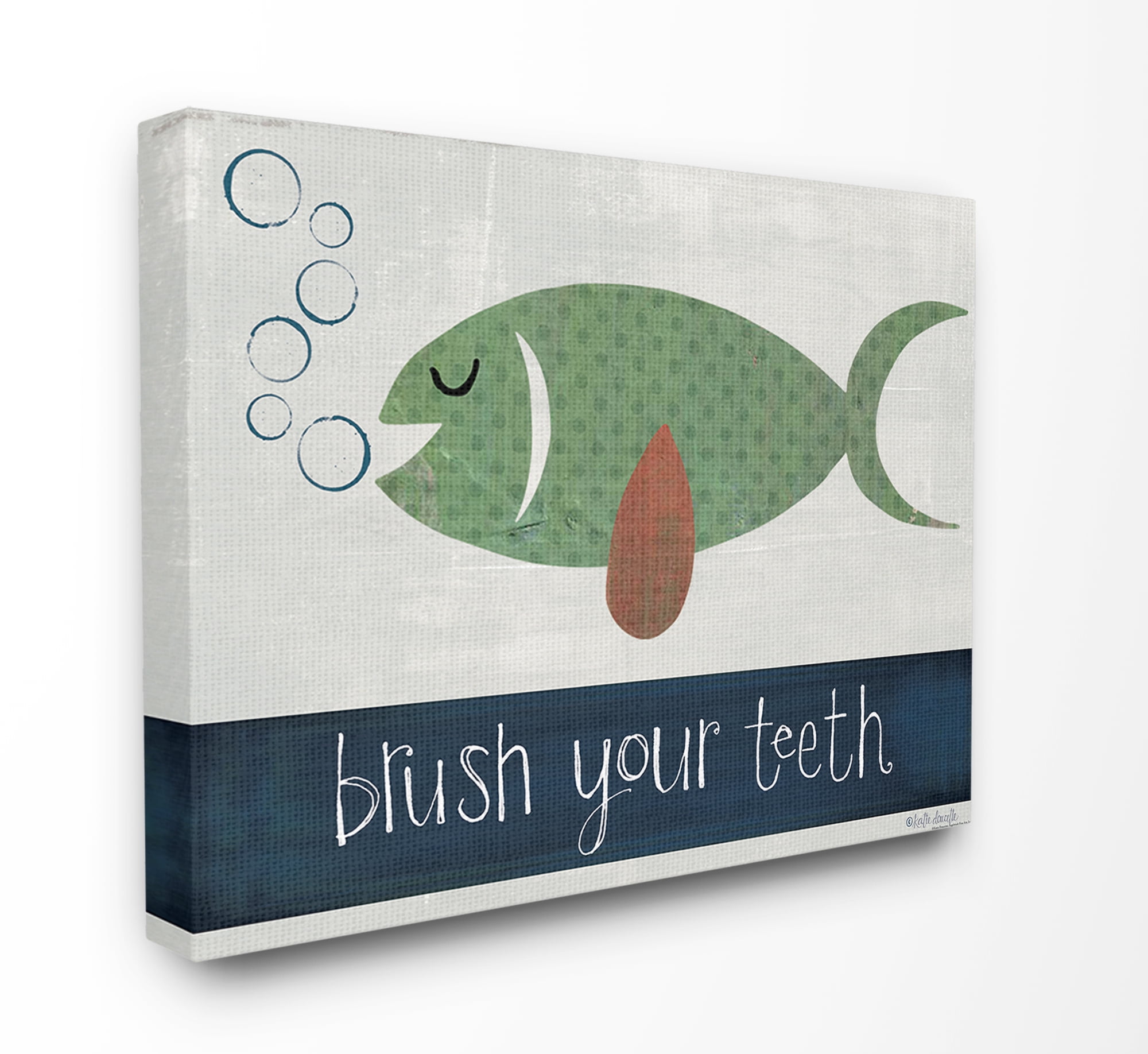 The Kids Room by Stupell Brush Your Teeth Fish Stretched Canvas Wall Art, 30 x 1.5 x 40
