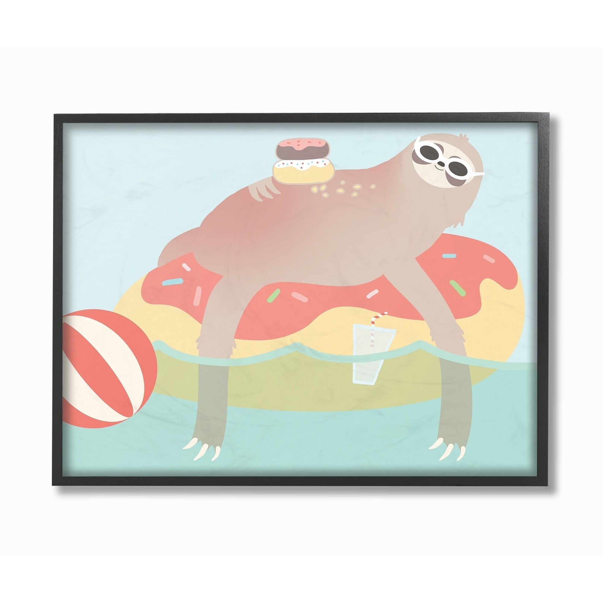 The Kids Room by Stupell Cartoon Lazy Sloth In a Donut Float Framed Giclee Texturized Art, 11 x 1.5 x 14